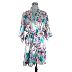 Vintage Inner Most Striped Floral Gold Metallic Satin Robe‎